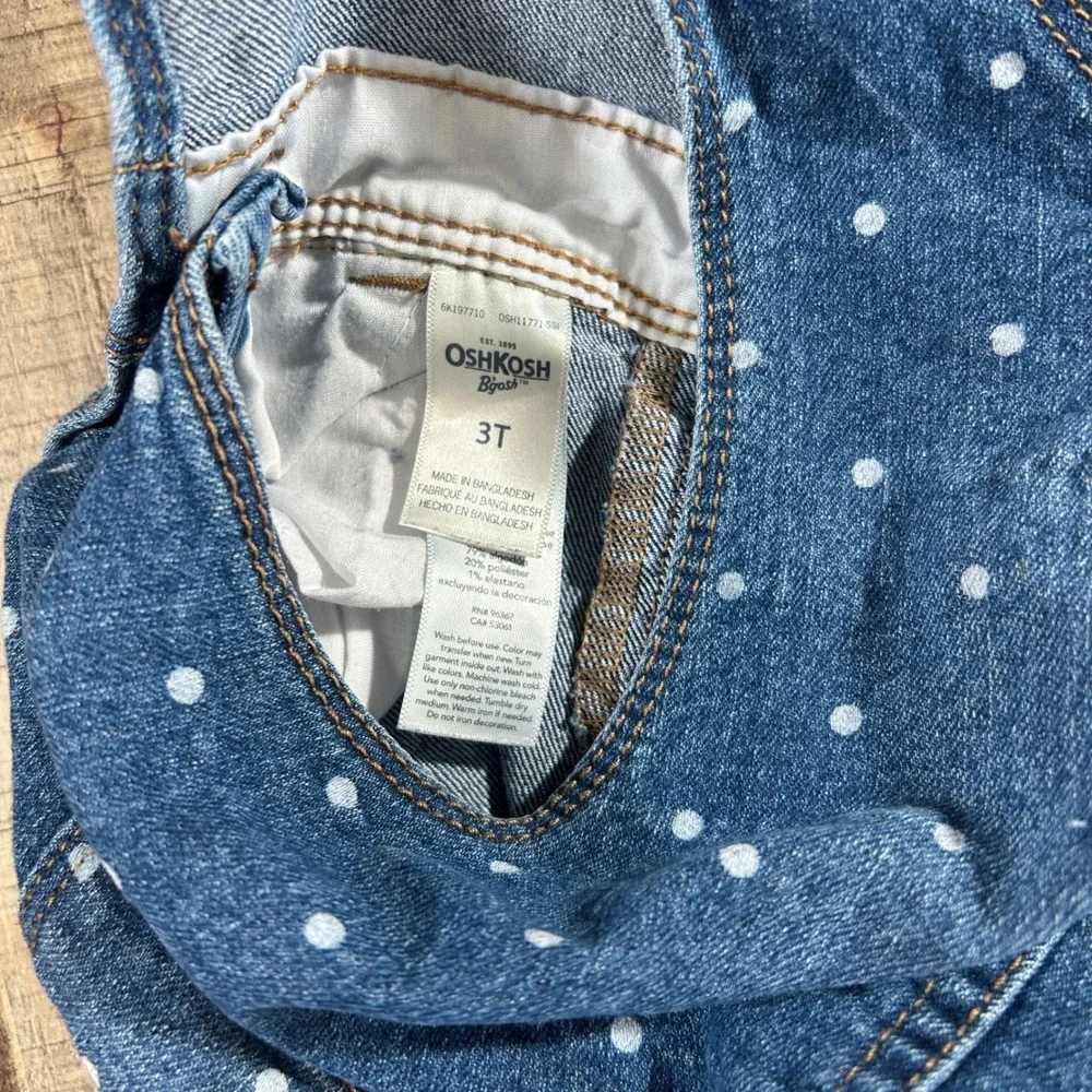 OshKosh B'gosh 3T Blue Polka Dot Cotton Denim Overalls Adjustable Bib Jeans